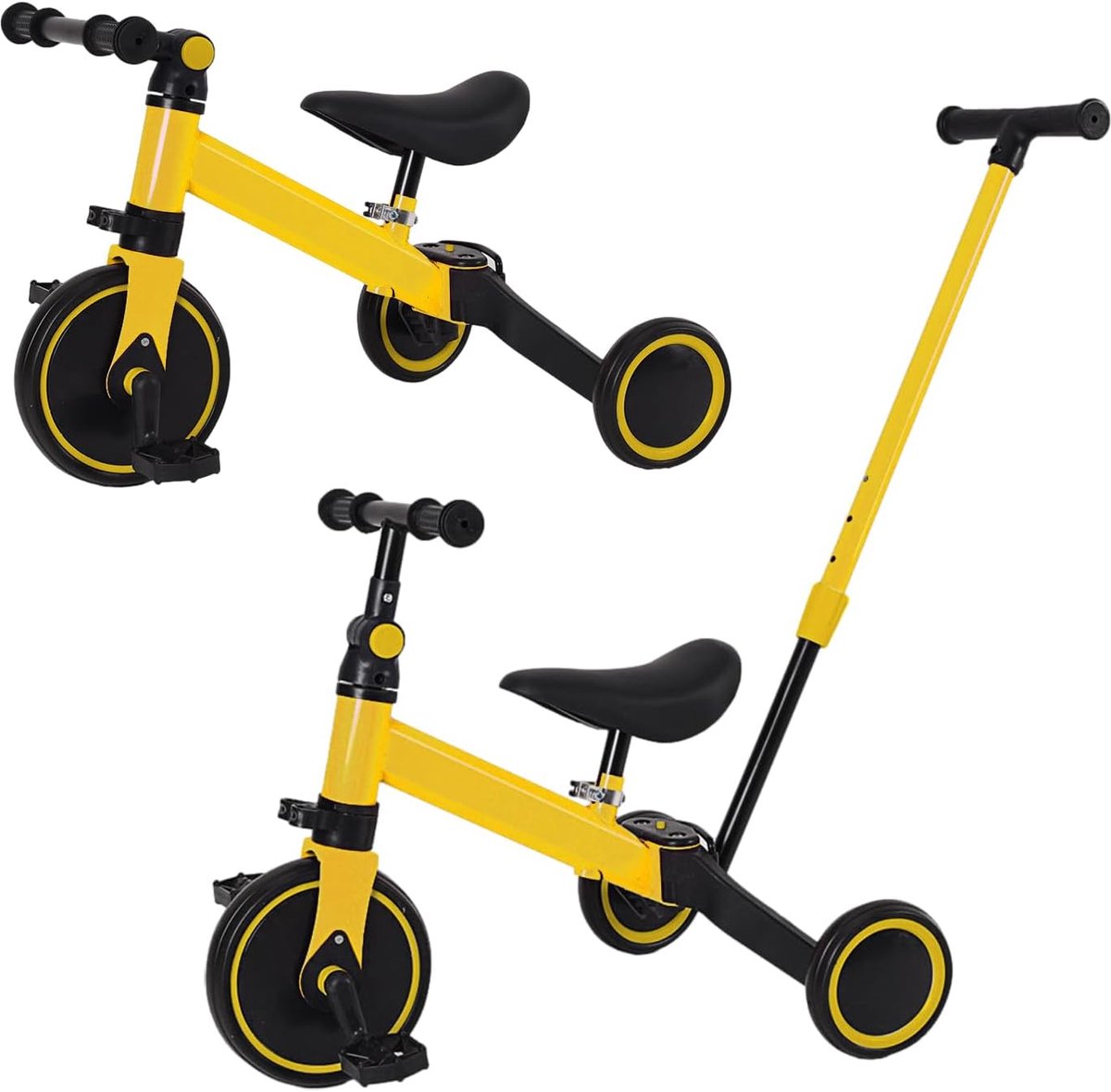 3-in-1 Driewieler - Loopfiets Kinderfiets - Buiten Spelen - Groei Mee Met Kind - 1-4 Jaar - Geel Zwart