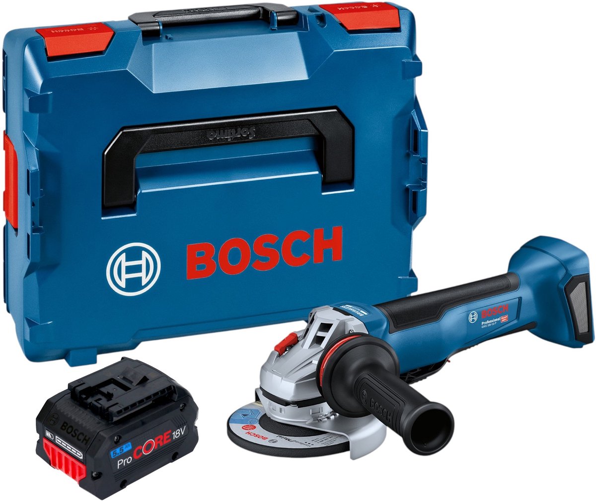 Bosch GWS 18V-10 P Professional accu-haakse slijper 18 V 125 mm borstelloos + 1x ProCORE-accu 5,5 Ah + L-Boxx - zonder oplader
