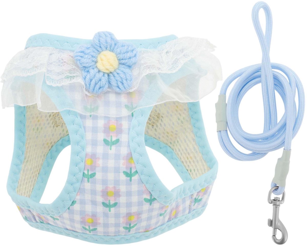 Dailygoods- Hondenharnas Verstelbaar - Hondenriem 1-2 Meter - Geen Trekken - Lichtgewicht - Ademend - Bloemendesign