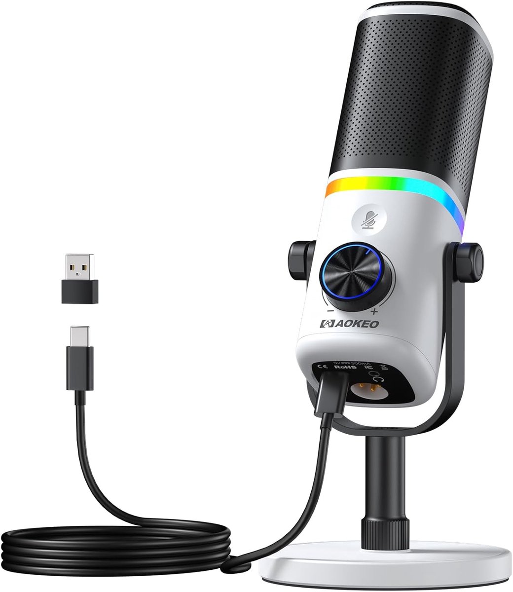 Desktop Microfoon - USB Microfoon - Podcasts Opnemen - Dubbele Verbinding - 192kHz/24bit - Wit