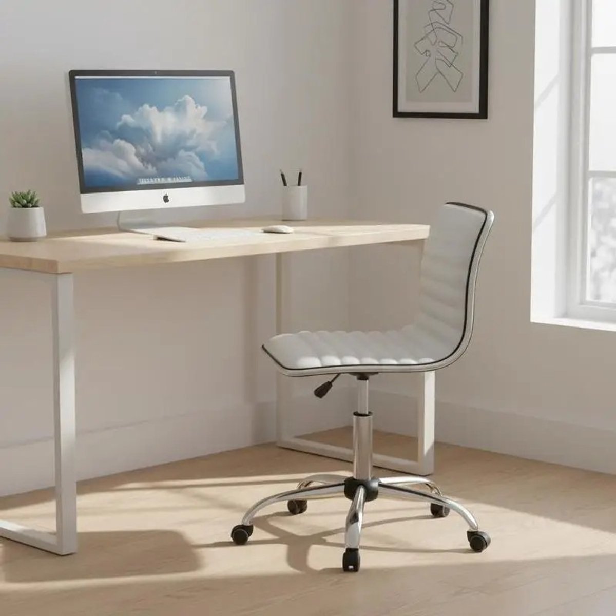 Dailygoods Verstelbare bureaustoel met draaibare zitting en universele wielen-wit