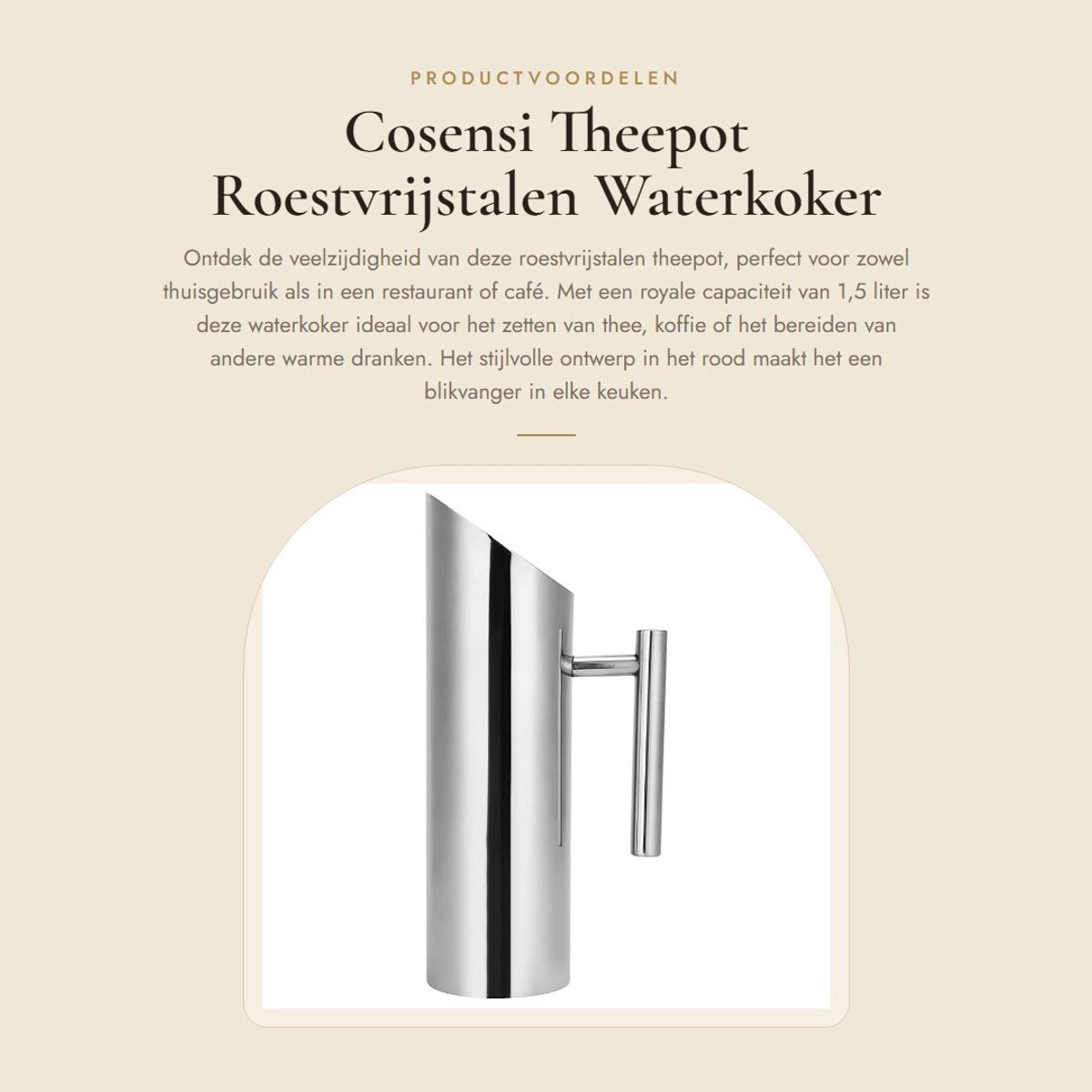 Dailygoods- Theepot 1,5 Liter - Roestvrij Staal - Dubbelwandig - Met Filter - Geschikt voor Thuis/Restaurant - Waterkoker