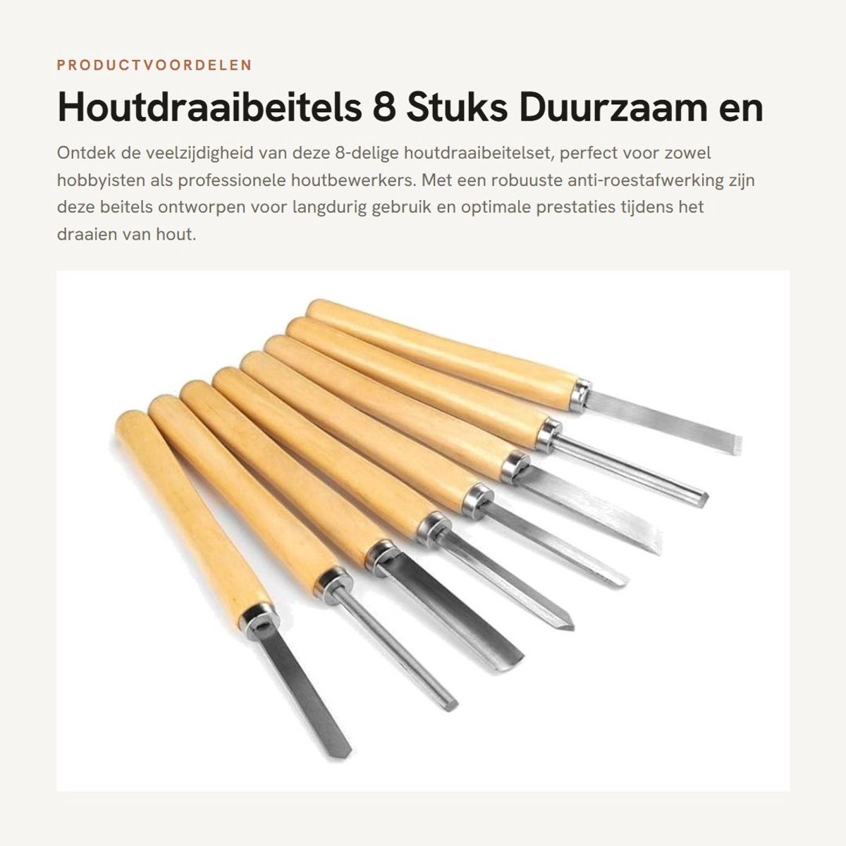 Dailygoods- Beitels 8-delige set - Houtdraaibeitelset - Draaigereedschap - Houtbewerking - Duurzaam - Roestvrijstalen Beitels - Houtdraaibeitels