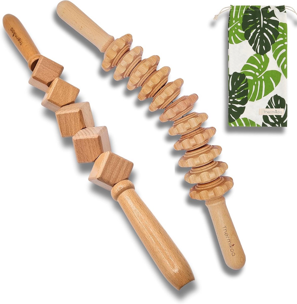 Houttherapie Massageset - Lichaamsroller Emmerroller - Lichaamsvorming Mobiliseren - Anti-cellulitis Ontwerp - 40 cm Pakket - Houtkleur