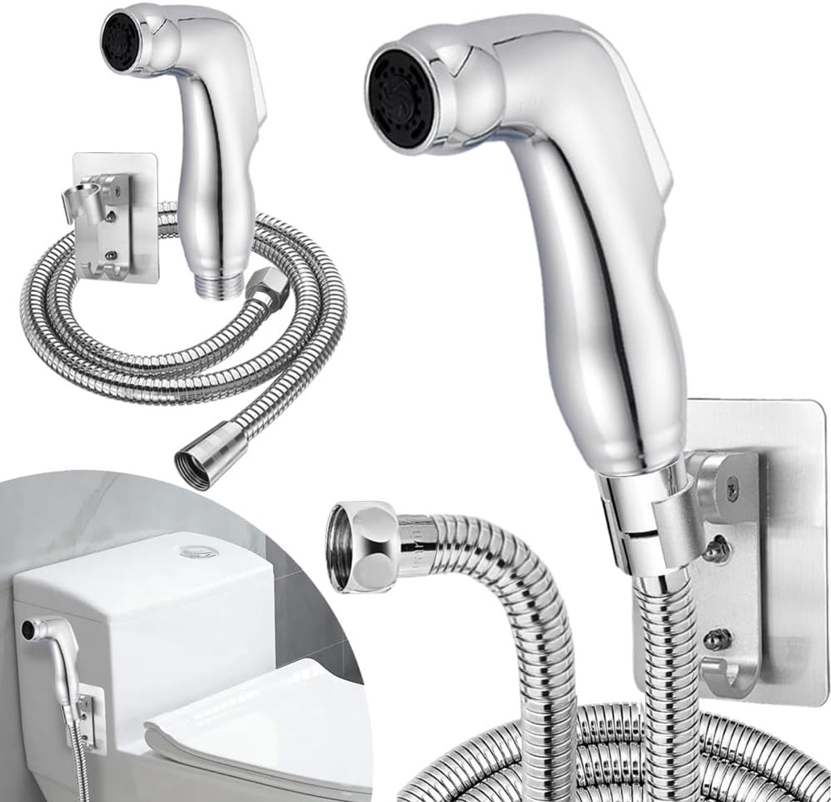 Toiletdouche Set - Hygiëneset Douche - Persoonlijke Reiniging - Complete Installatie - 1.5 Meter Slang - Zilver