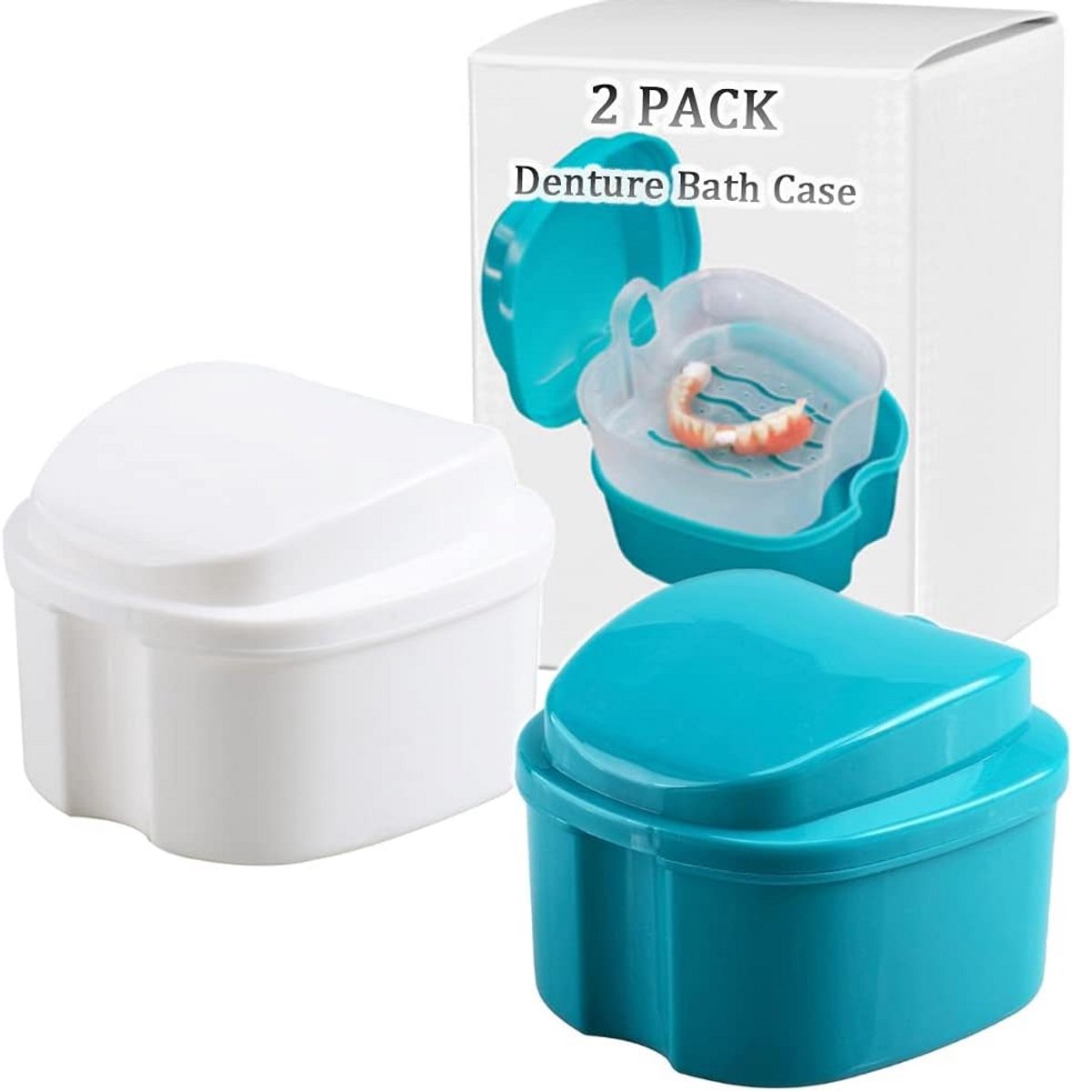 Gebit Bad Box - Reinigingsbakje Kunstgebit - Hygiënisch Reinigen - Met Afvoerbeker - 14 cm - Transparant