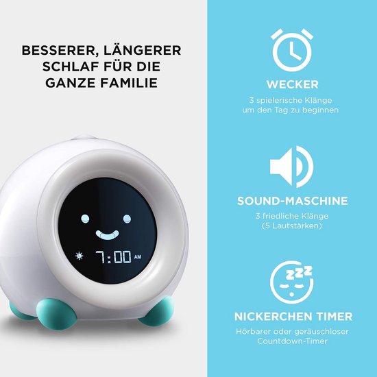 Slaaptrainer Kinderen - Nachtlamp Wekker - Kind Leren Wakker Worden - Kleur Verandert - 11 cm Hoog - Blauw — afbeelding 4