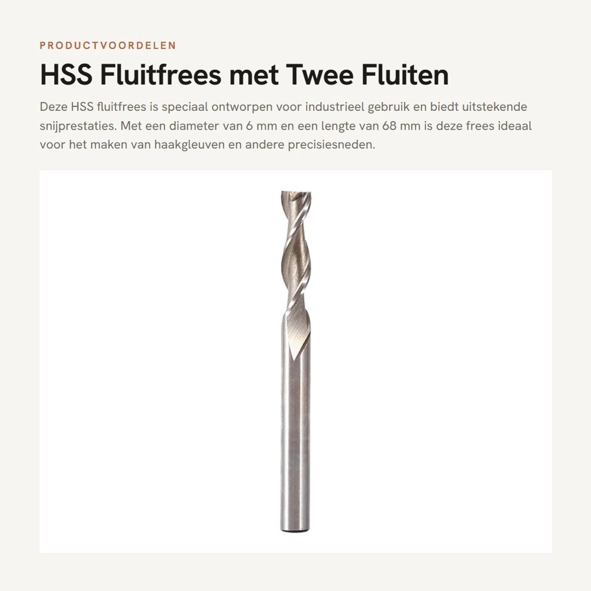 Dailygoods- Frees HSS - Fluit Frees - CNC Bit - Twee Fluiten - Milldiameter 6 mm - Lengte 68 mm - Slijtvast en Hoge Temperatuur - Freesbit