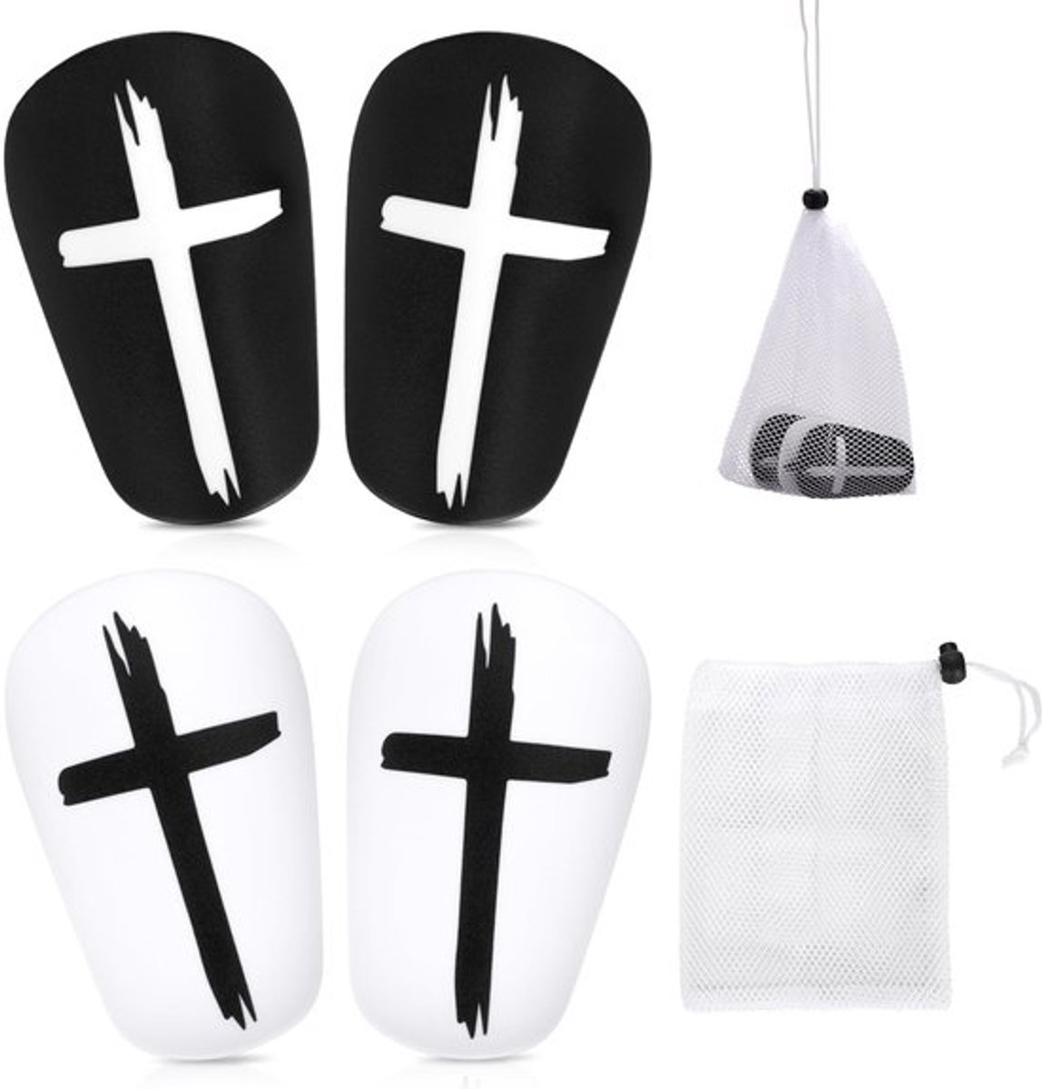 Dailygoods- Scheenbeschermers Voetbal 10x6cm - 2 Paar - Zwart/Wit