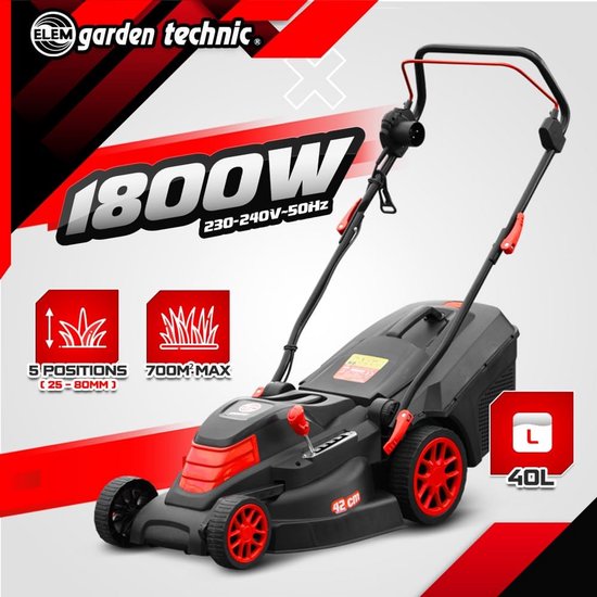 Elektrische Grasmaaier 1800W - 42 cm Maaibreedte - Ideaal voor Middelgrote Tuinen — afbeelding 4
