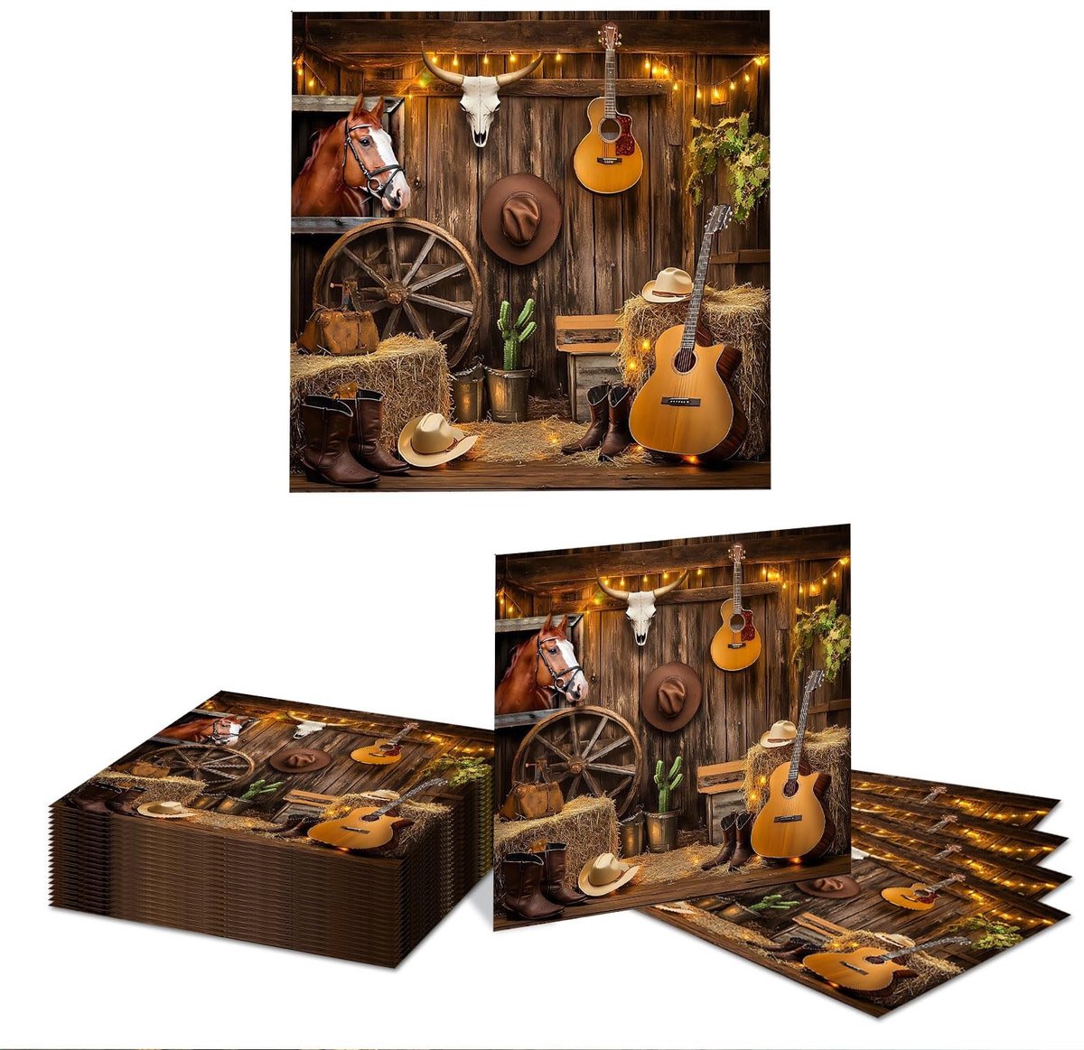 Dailygoods- Servetten 20 Stuks - Wild West Thema - Papieren Servetten - Dikte en Absorberend - 16,5 cm Vouwmaat - Hoogwaardig Papier - Feestservetten