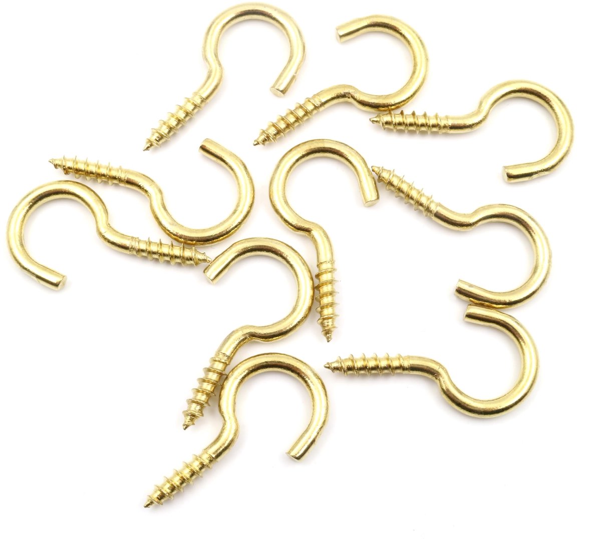 Dailygoods - Gebogen Schroefhaken Messing voor Wand en Plafond (10 stuks)