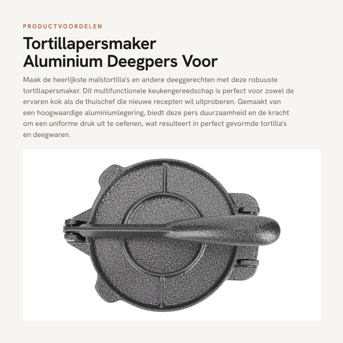 Dailygoods- Tortillapers 15,5 cm - Gietijzeren Pers - Antiaanbaklaag - Multifunctioneel Keukengereedschap - Duurzaam Aluminium - Perfecte Druk - Deegpers