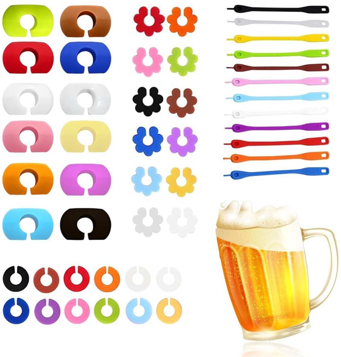 Dailygoods- Waterglasmarkeerders 48 Stuks - Siliconen - Herbruikbaar - Decoratie - Verschillende Stijlen - Elegant en Praktisch - Drankmarkeerders