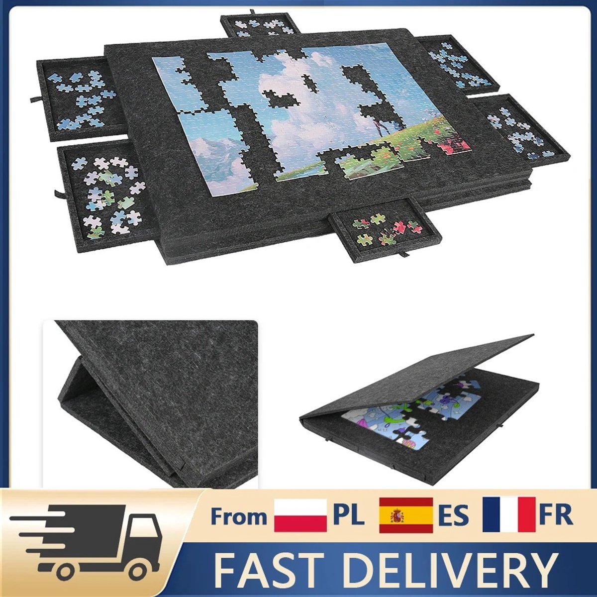 Dailygoods Puzzel Sorteerbord, Opvouwbaar Decoratief Puzzelbord Met Staande Klep, Kantelbaar Puzzelbureau Met 6 Lades, G