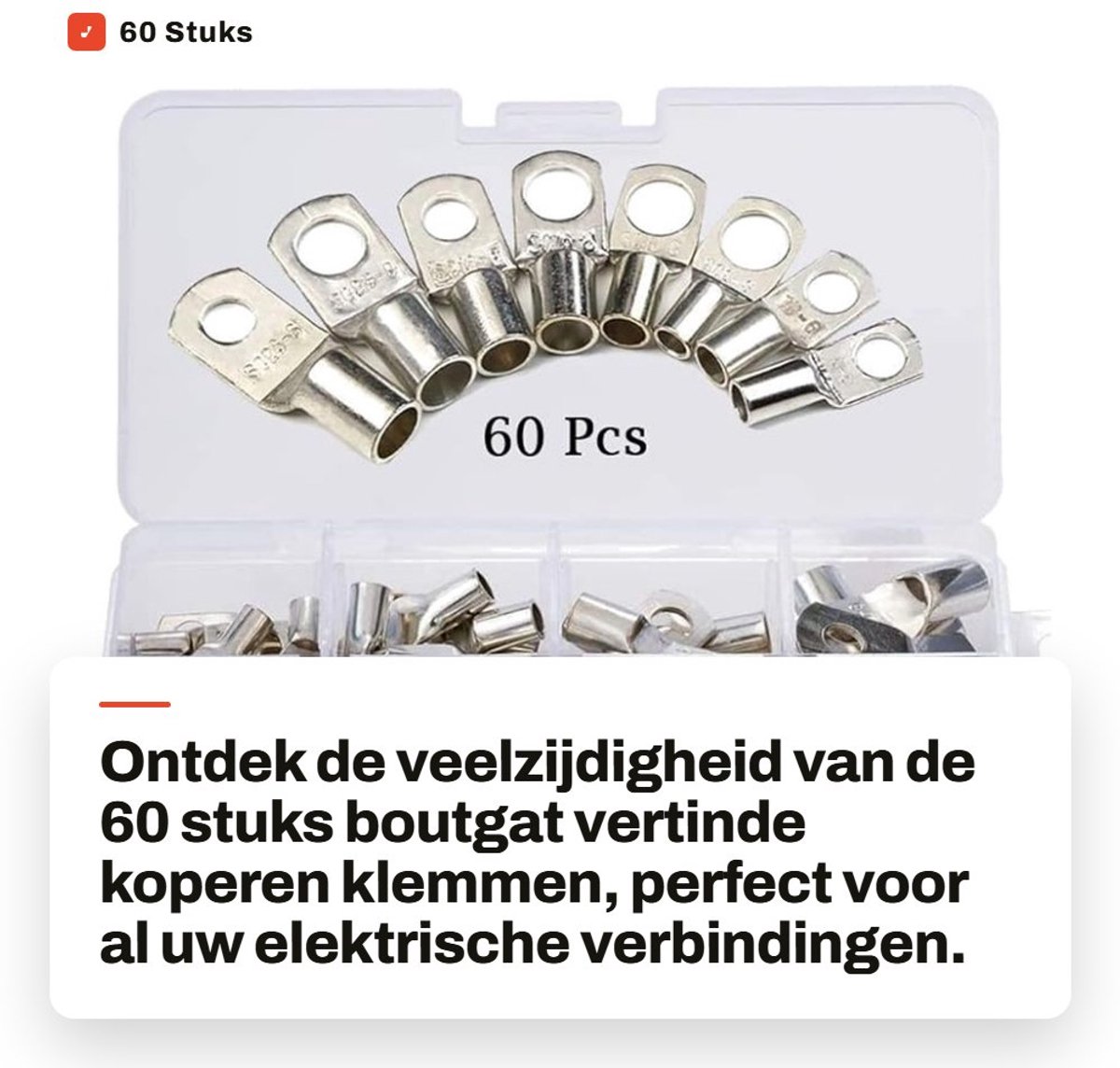 Dailygoods - 60 Stuks Boutgat Vertinde Koperen Klemmen - Draadklemmen Connector Kabelschoenen - Marine Grade Koud Geperst - Zilver - Oogjes Buisring B...