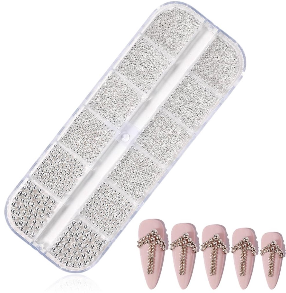 Dailygoods- Nail Art Parels - 1 Doos met Verschillende Maten - Nagelaccessoires - Strass Kralen - Geschikt voor Natuurlijke en Kunstnagels - Eenvoudig in Gebruik - Nagelkralen
