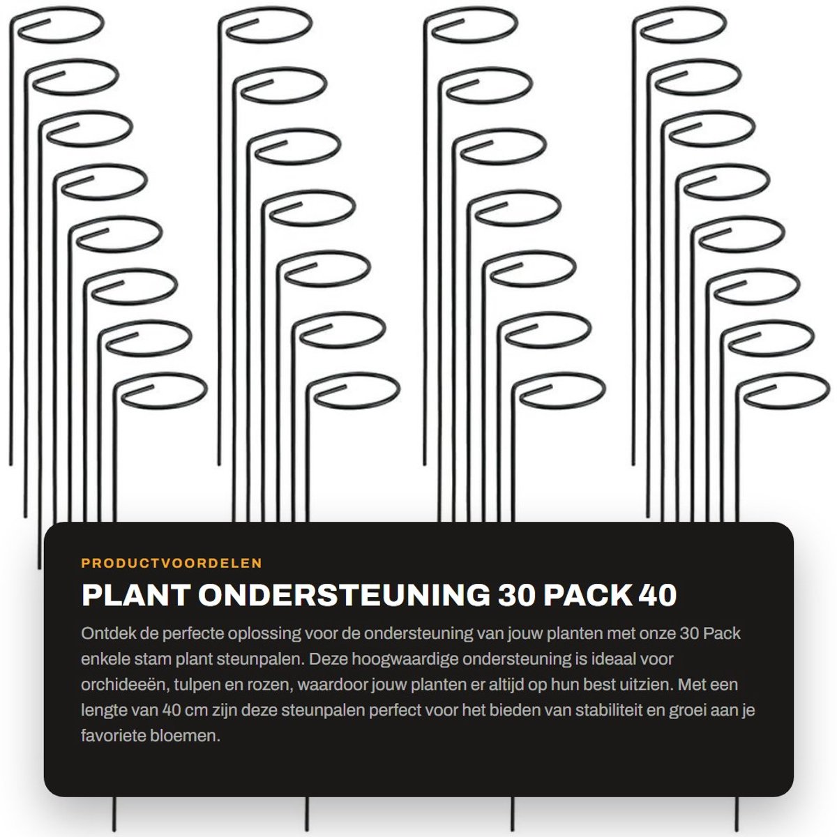 Dailygoods- Plantensteunen 30 Stuks - Enkelstam Steunpalen - Plant Ondersteuning Ring Kooi - Orchideeën Stokken - 40 cm - Massief Metaal - Plantensteun