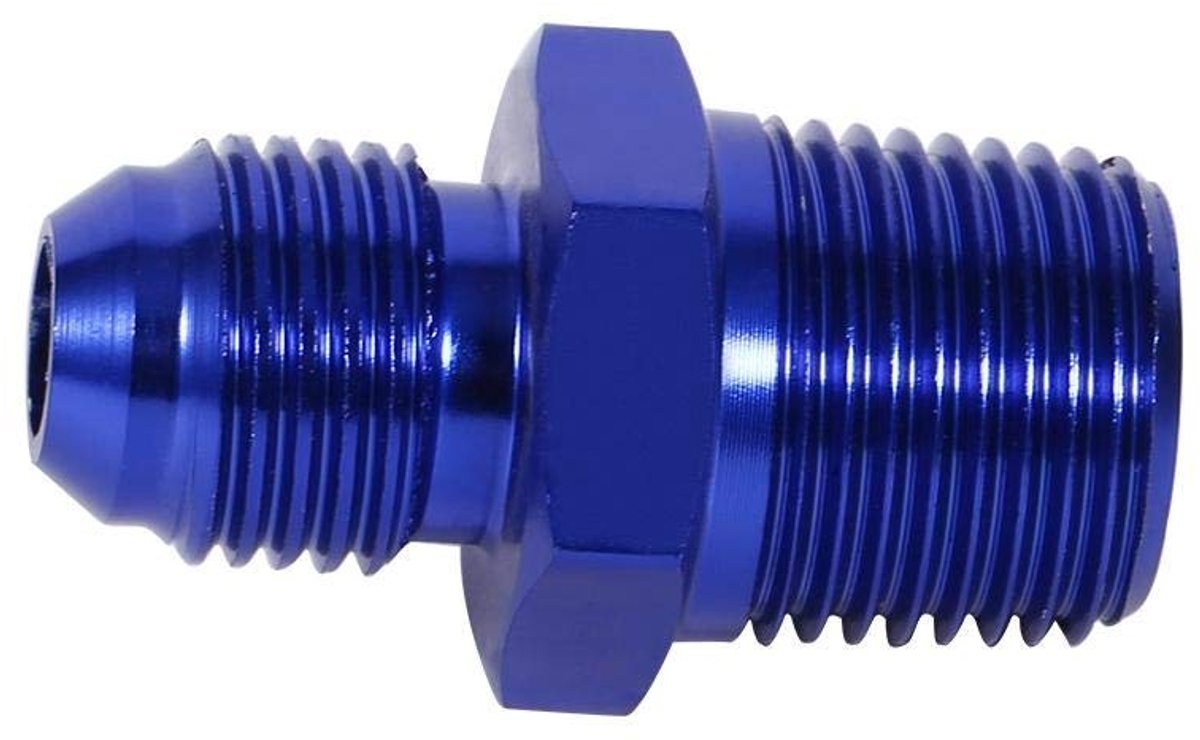 Dailygoods - AN6 naar 3/8" Fitting Adapter - Aluminium Mannelijke Flare - Blauw - Brandstof en Olie - Universele Toepassing - Compact formaat