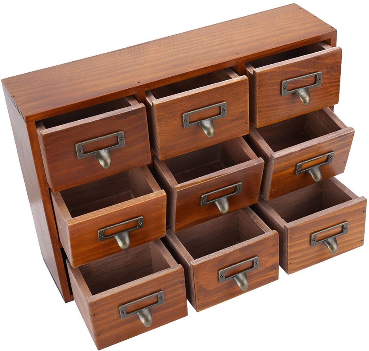 Dailygoods- Sieradendoos Antiek - Houten Opbergdoos - Vintage Lade - Drie Trekken - Duurzaam Grenenhout - Elegant Handvat