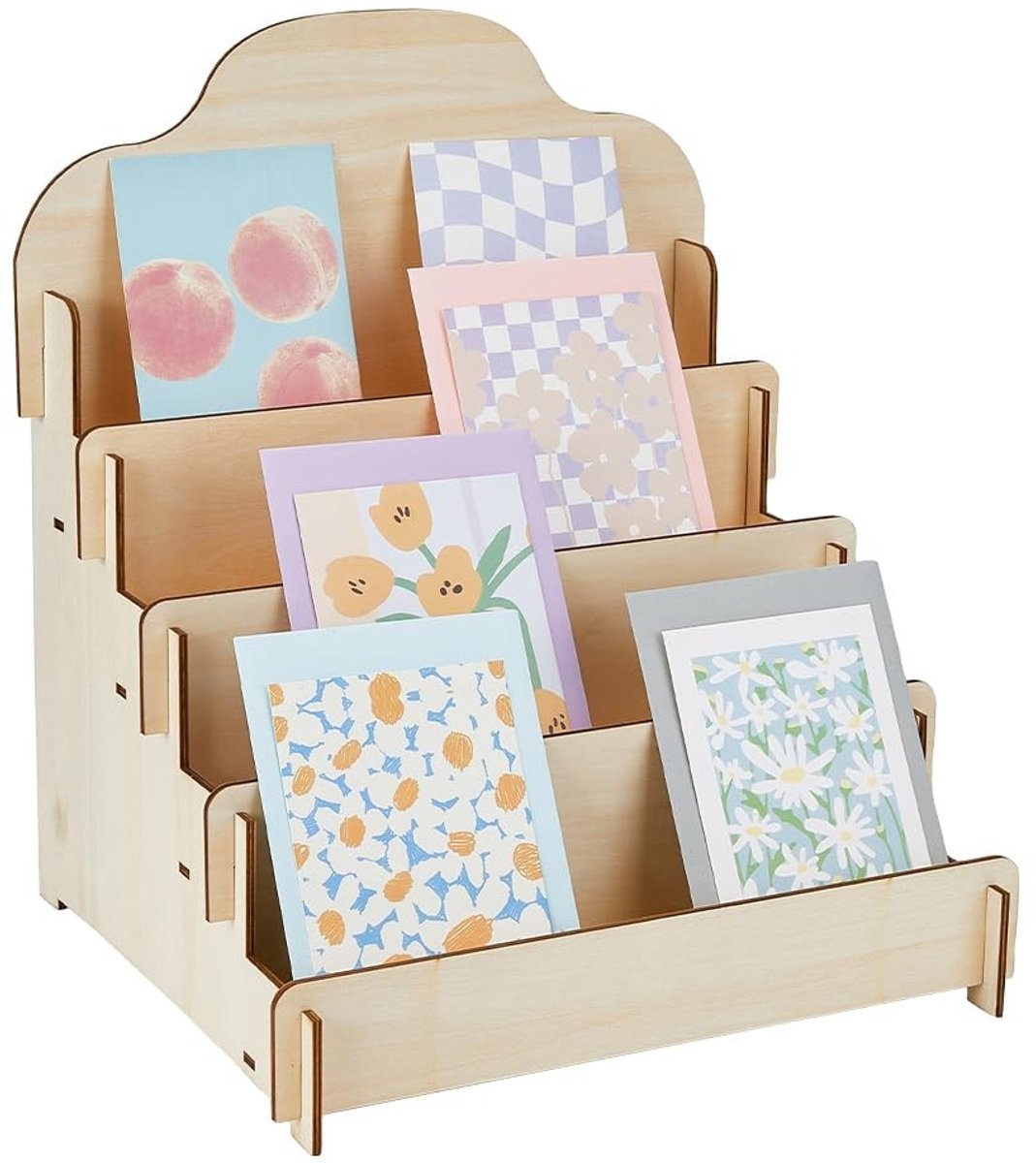 Dailygoods- Wenskaart Display 4-Tier Houten - Rechthoekige Houder - Sieraden Organizer - Stabiele Stand - Creatieve Accessoires - Displaystandaard