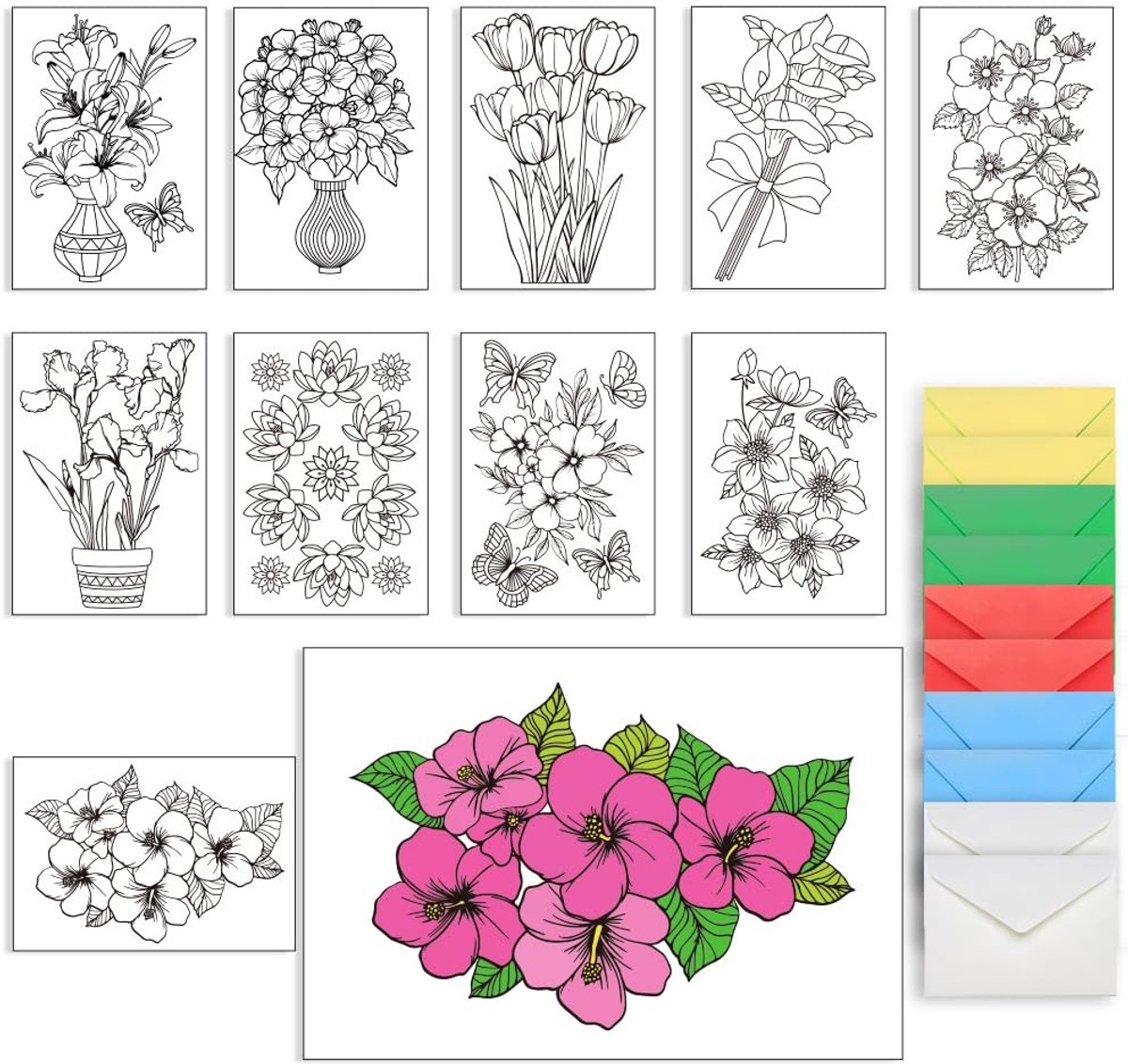 Dailygoods - Wenskaarten met Bloemen - Kleurrijke Bloemenkaarten - Ideaal voor Bedankjes - 10 Stuks - Inclusief Enveloppen - Perfect voor Iedere Geleg...