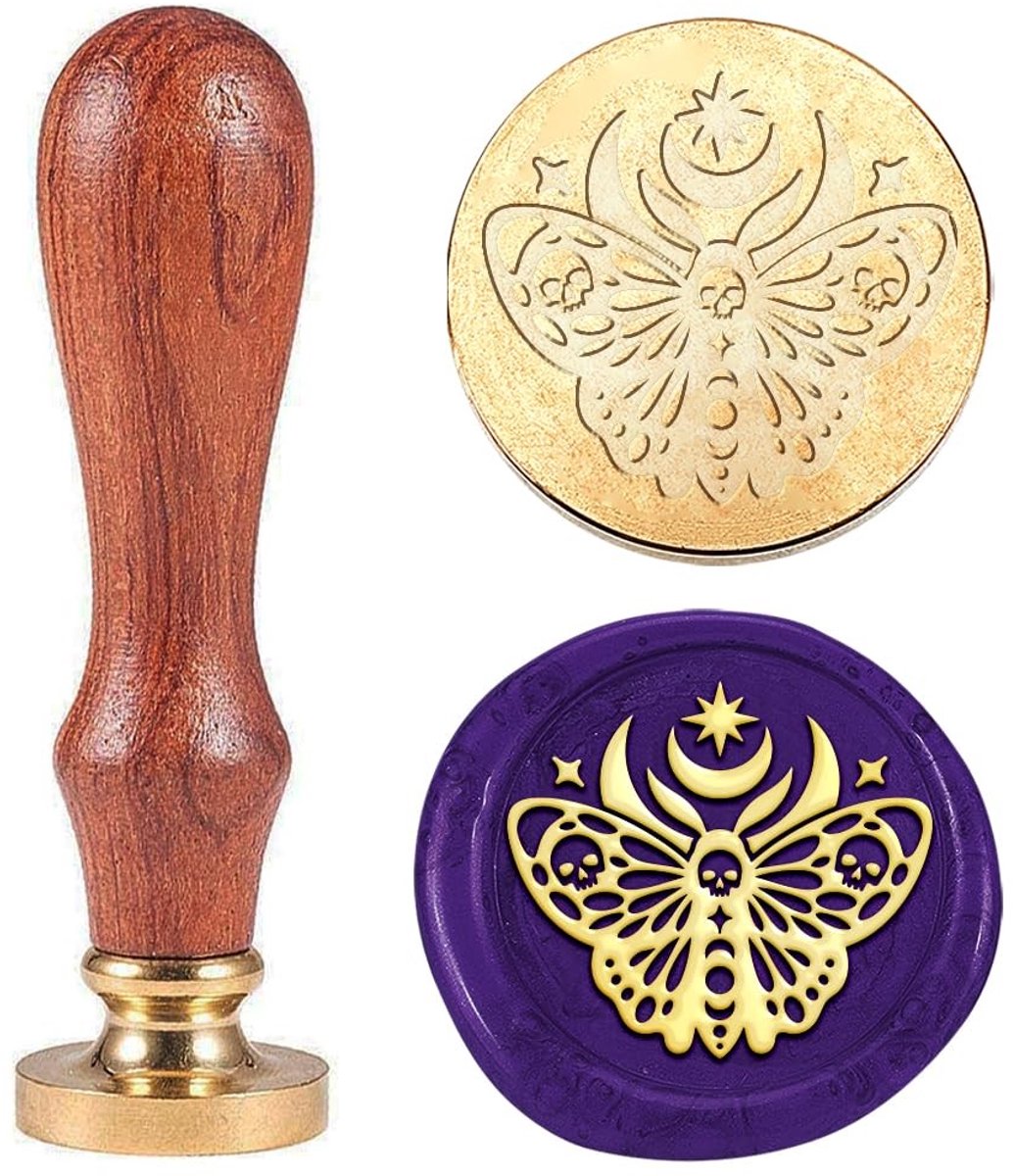 Dailygoods- Zegelwasstempel Motte - Afneembare Messing Stempelkop - Houten Handvat - 30 mm - Voor Enveloppen/Uitnodigingen - Eenvoudig in Gebruik - Waszegel