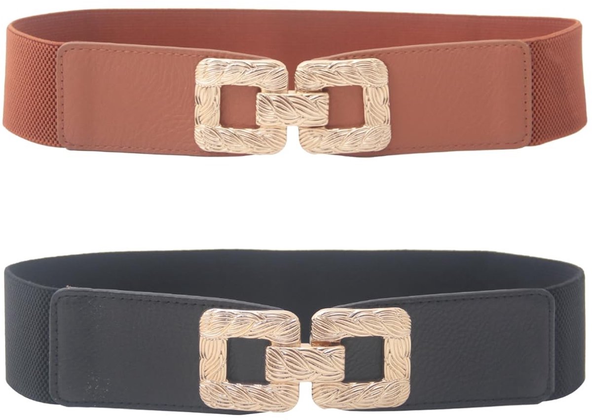 Dailygoods- Damesriemen 2-delig - Brede Riemen - Elastische Riemen - Modieuze Riemen - Elegante Riemen - Kunstleder 5 cm breed - Riem