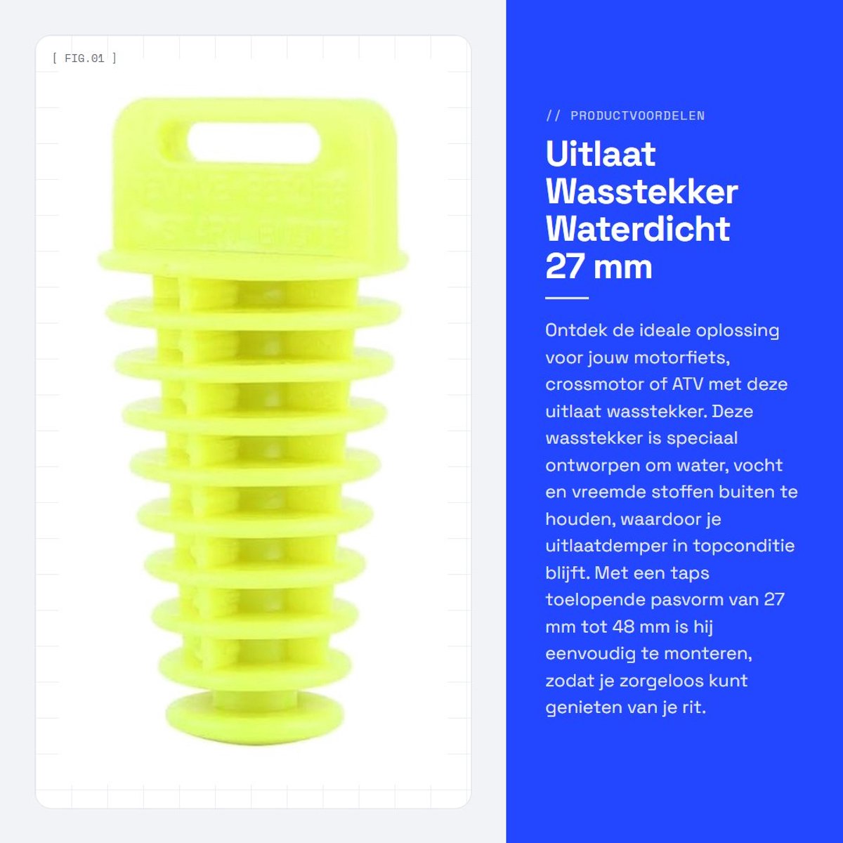 Dailygoods- Uitlaatwasstekker Taps Toelopende Pasvorm 27 mm - 48 mm - Universele Montage - Voorkomt Binnendringen Water - Geschikt voor 2-takt/4-takt Motorfiets - ATV/Quad - Uitlaatplug