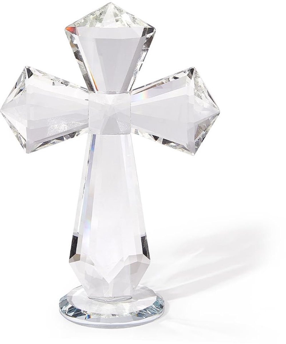 Dailygoods- Kruis Decoratie 14,7 cm - Helder Kristal - Christelijk Kruis - Verzamelfiguur - Decoratief Glas - Tijdloos Design