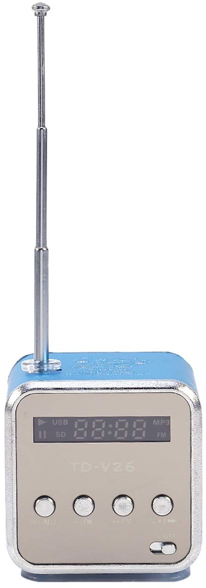 Dailygoods - Mini-muziekspeler - Draagbare FM-radio - Ideaal voor onderweg - Blauw - Ondersteunt TF-kaart en U-disc - Geschikt voor keuken, badkamer,...