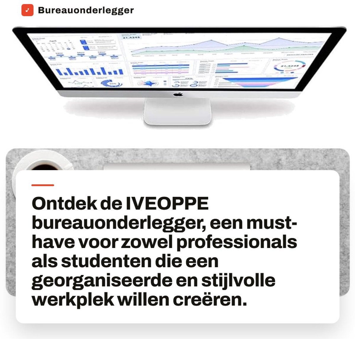 Dailygoods- Bureauonderlegger Vilt 100 x 43 cm - Antislip - Duurzaam - Slijtvast - Kantoor/Huis - Lichtgrijs - Bureaumat