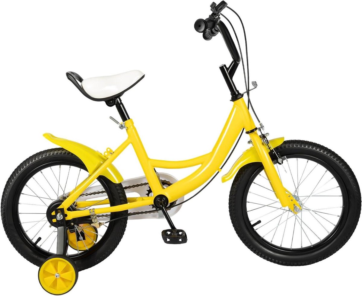 Kinderfiets 16 inch Trapfiets beginners Leren fietsen In hoogte verstelbaar 40 cm wielmaat Geel zwart