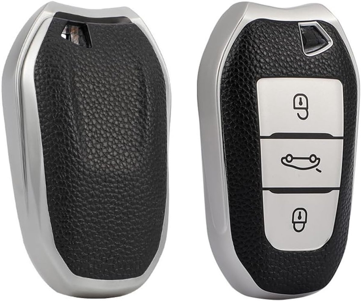 Beschermende Sleutelcover voor Peugeot en Citroen - TPU Silicone Sleutelhouder, Keychain en Leer, Geschikt voor Diverse Modellen