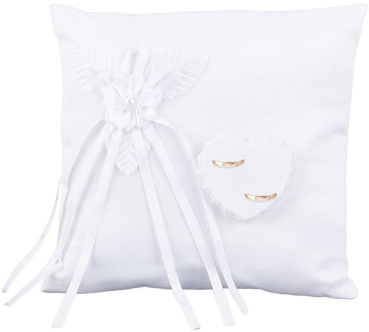 NICENEEDED Trouwringen Kussen Wit met Parel en Bloem - 20 x 20 cm