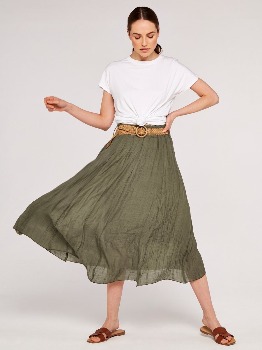 Glanzende midi-rok met kreukeffect