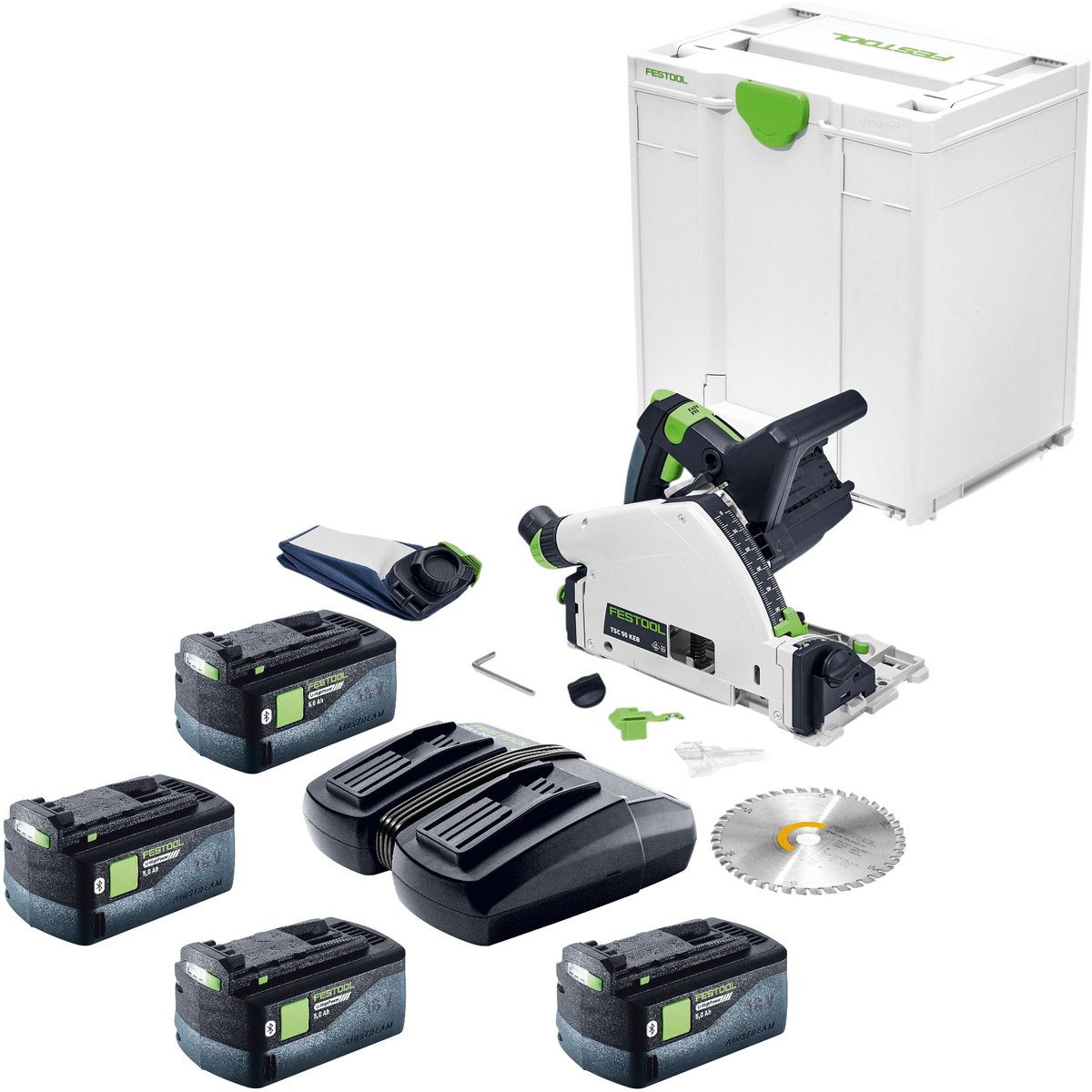 Festool TSC 55 KEB-Basic accu-invalzaag 18 V / 36 V (2x 18 V) 160 mm borstelloos + 4x accu 5,0 Ah + lader + Systainer