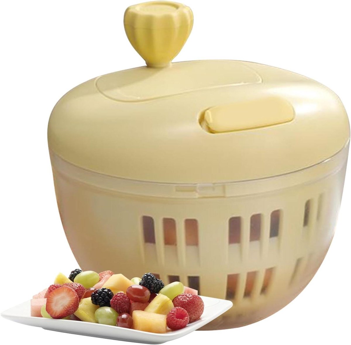 Groentespinner - Saladedroger - Salade Bereiden - Antislipbasis - 14.5x14.5x12cm - Wit