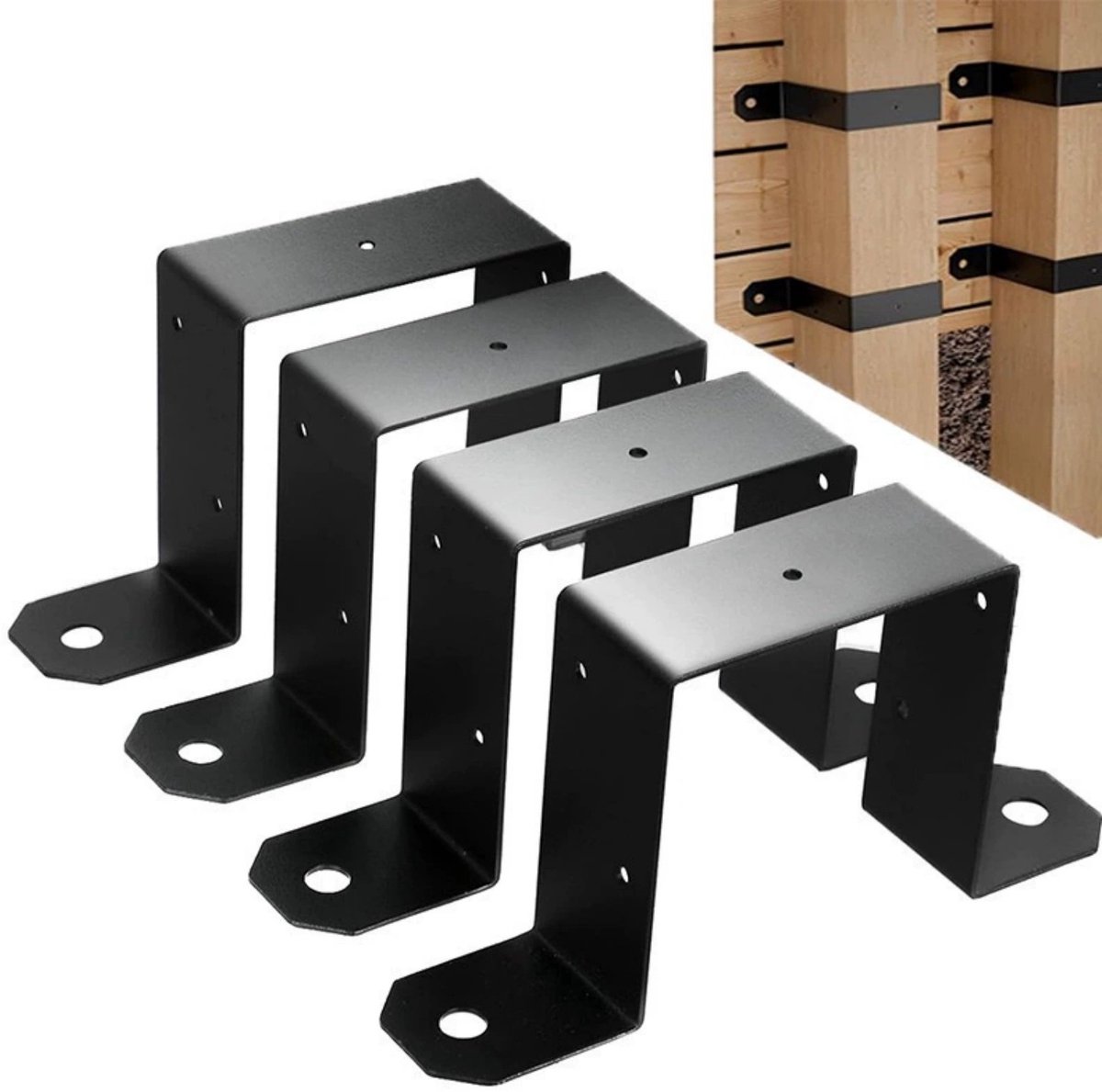 4 Stuks U-Vormige Bevestigingsbeugels voor Schuttingpanelen – Inclusief Schroeven – Beveiligingsclips voor Hekpanelen – Geschikt voor 89x89 mm Beton- of Houten Palen – Zwart