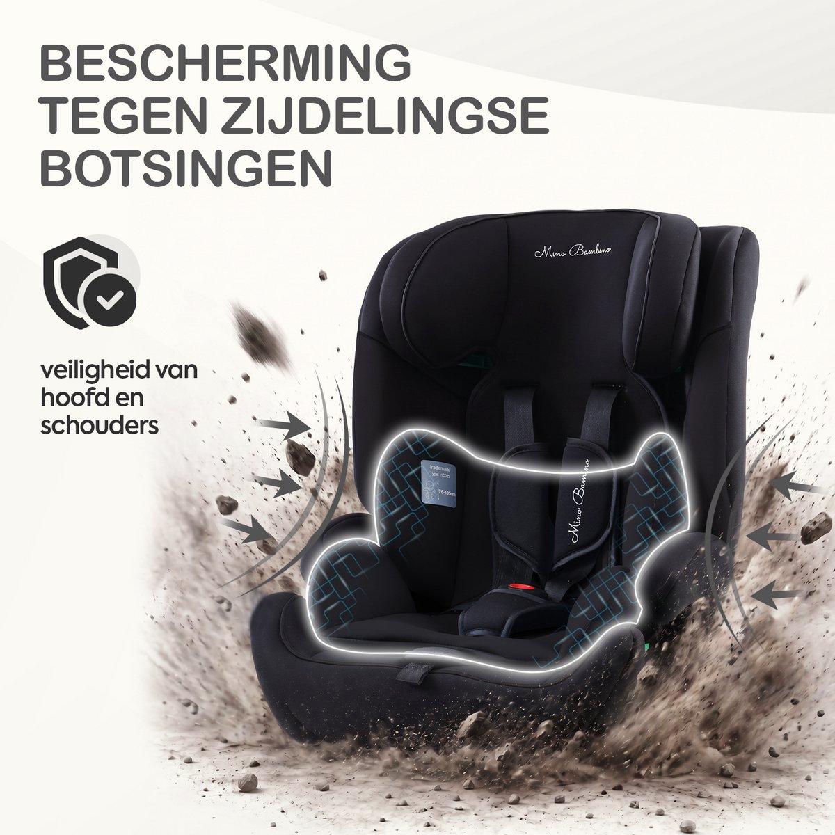 Mino Bambino i-Size Autostoel – Isofix - Groep 1/2/3 9-36 kg (76 tot 150 cm) - 15 maanden tot 12 jaar – Zwart – foto 8