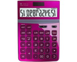 Rekenmachine Bureau - Bureaucalculator Basisrekenmachine - Kantoor Financiën - LCD Twee Regels - 12 Cijfers - Charm Red