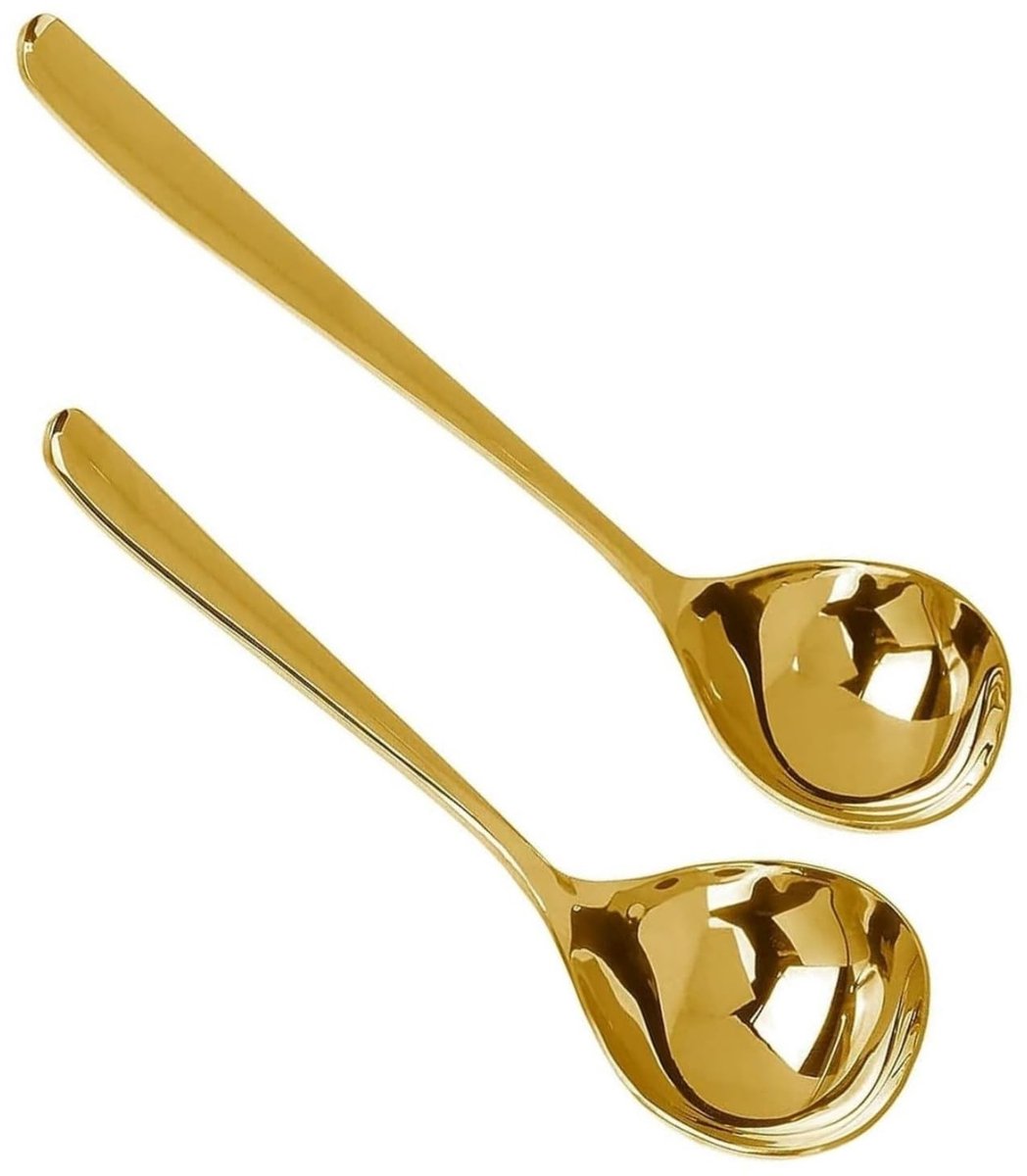 SPHProducts - RVS Soep- en Sauslepel Set - 2-delige Set - Gouden Salad Cutlery - Keukenaccessoires - Voor Thuis en Restaurant - Hoogwaardige Kwaliteit ...