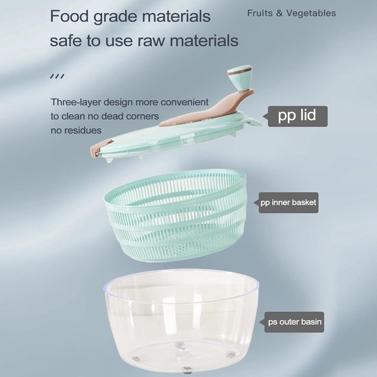 Slacentrifuge - Groentewasmand Droger - Groenten Schoonmaken - Spatvrije Kookfunctie - 24.5 cm - Blauw — afbeelding 5