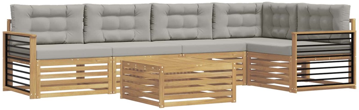 vidaXL Buiten - bank - set - 6 - st - 5-zits - Wit - en - Lichtgrijs - Polyester Wit en Lichtgrijs