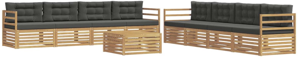 vidaXL Buiten - bank - set - 9 - st - 8-zits - Wit - en - antracietkleurig - Polyester Wit en antracietkleurig