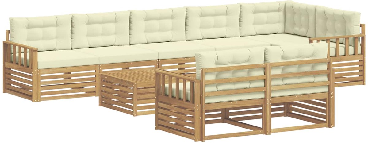 vidaXL Buiten - bank - set - 9 - st - 8-zits - Wit - en - crèmekleurig - Polyester Wit en crèmekleurig