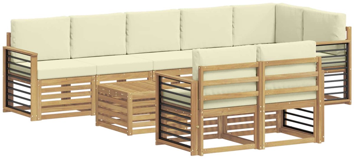 vidaXL Buiten - bank - set - 9 - st - 8-zits - White - and - Cream - Polyester Wit en crème