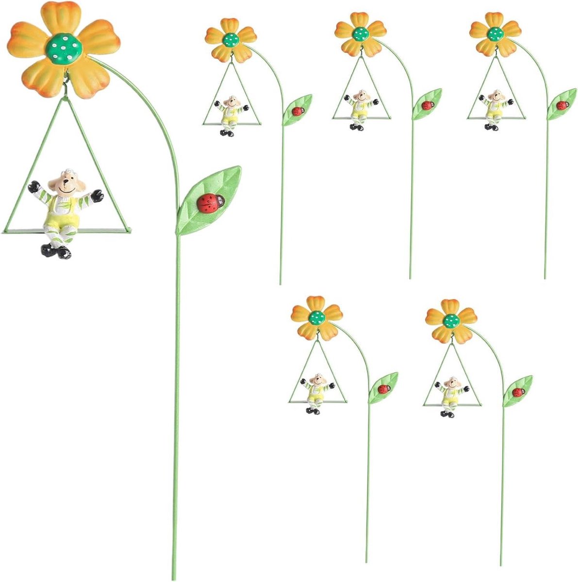 Bloemenstokken Metaal - Tuinstekers Decoratief - Tuin Aankleden - Met Dierenmotief - 6 stuks 277 cm - Geel