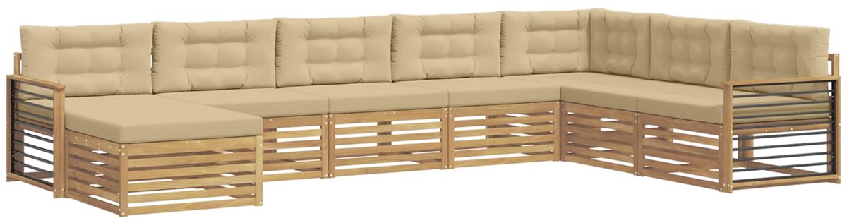 vidaXL Buiten - bank - set - 8 - st - 7-zits - Wit - en - Beige - Massief - Acacia - Hout Wit en Beige