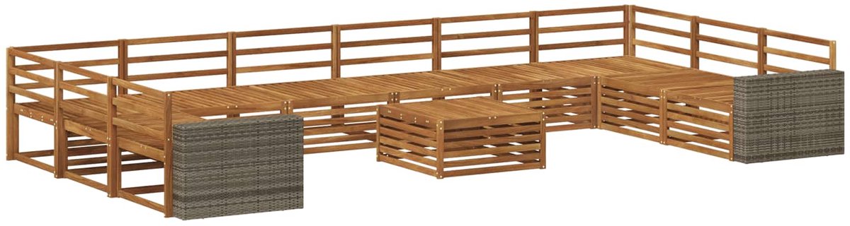 vidaXL Buiten - bank - set - 11 - st - 10-zits - Naturel - Massief - Acacia - Hout
